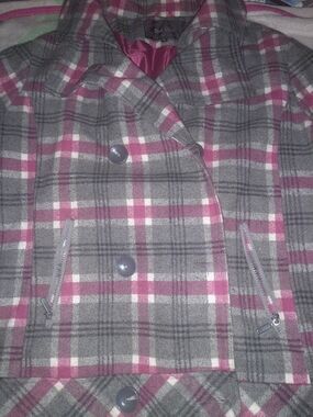 Plaid Gray and Pink Peacoat Blazer